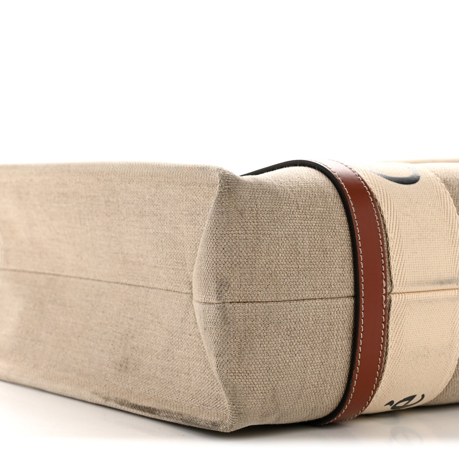 Chloe Linen Calfskin Medium Woody Ribbon Tote White Brown 9 of 14
