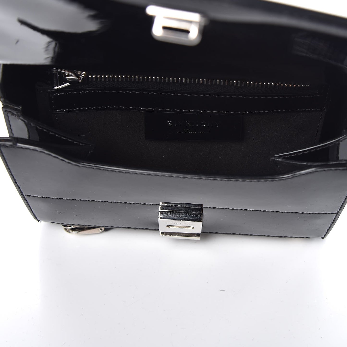 Patent Calfskin Mini Pandora Box Crossbody Bag Black