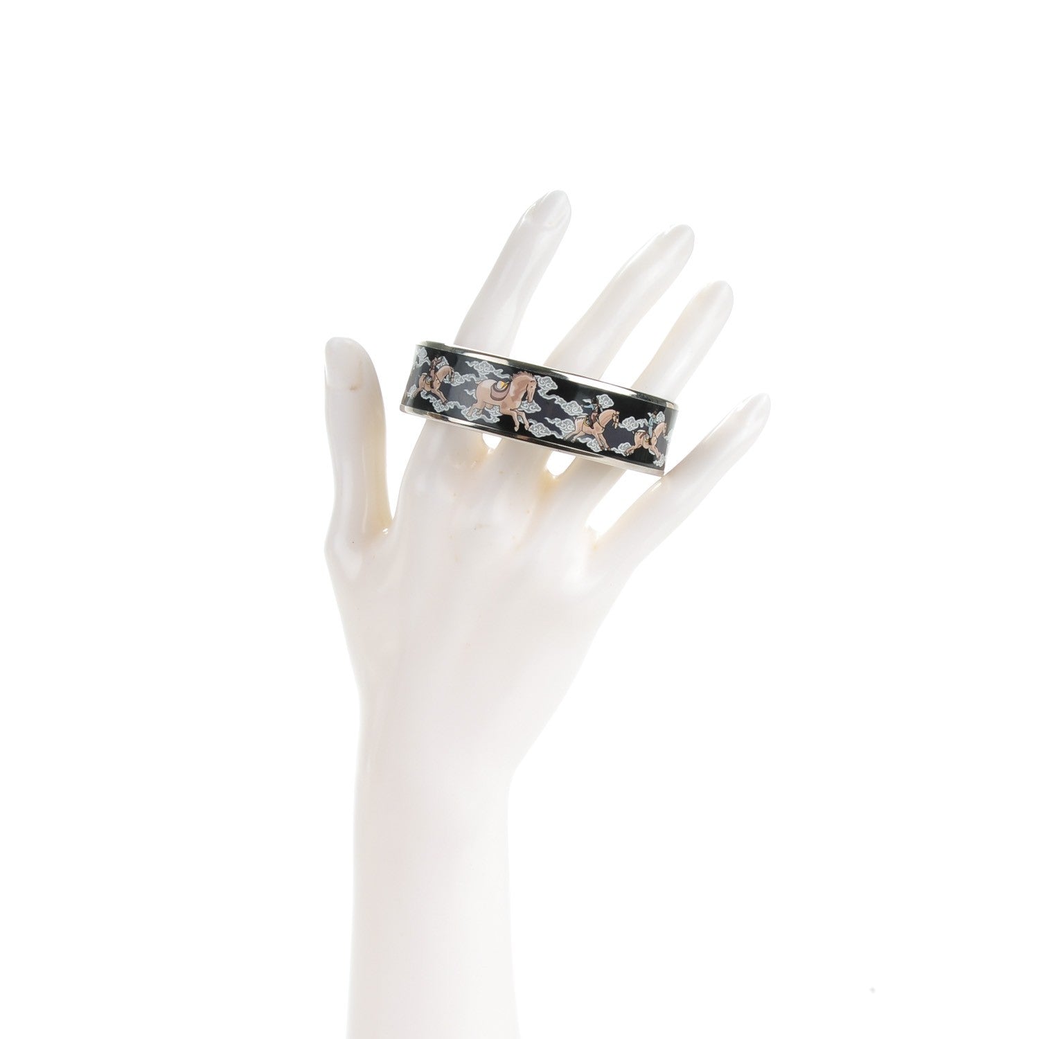 Hermes Enamel Printed Wide Galop Volant Bracelet 70 Black 2 of 5