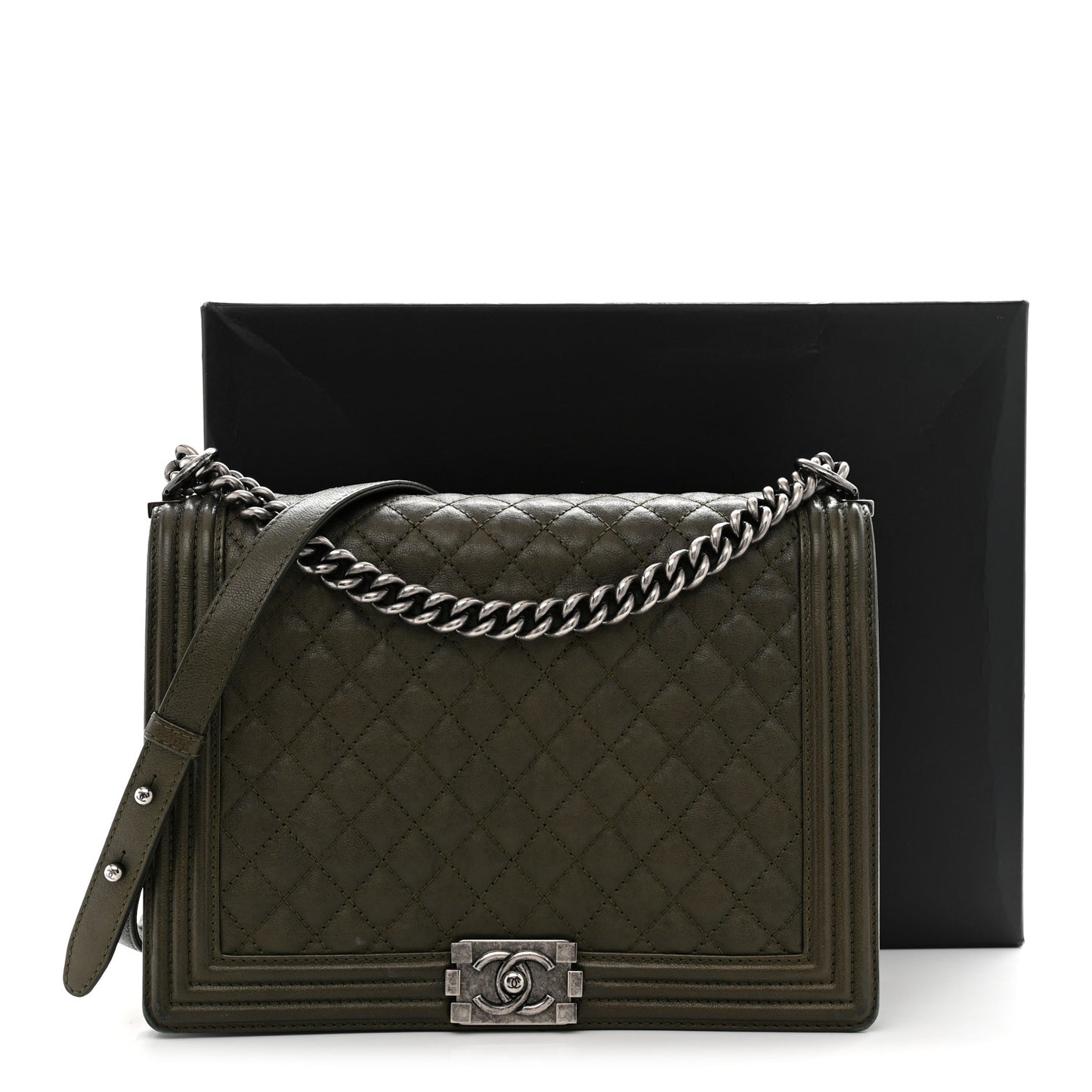 Calfskin Quilted Large Boy Flap Green