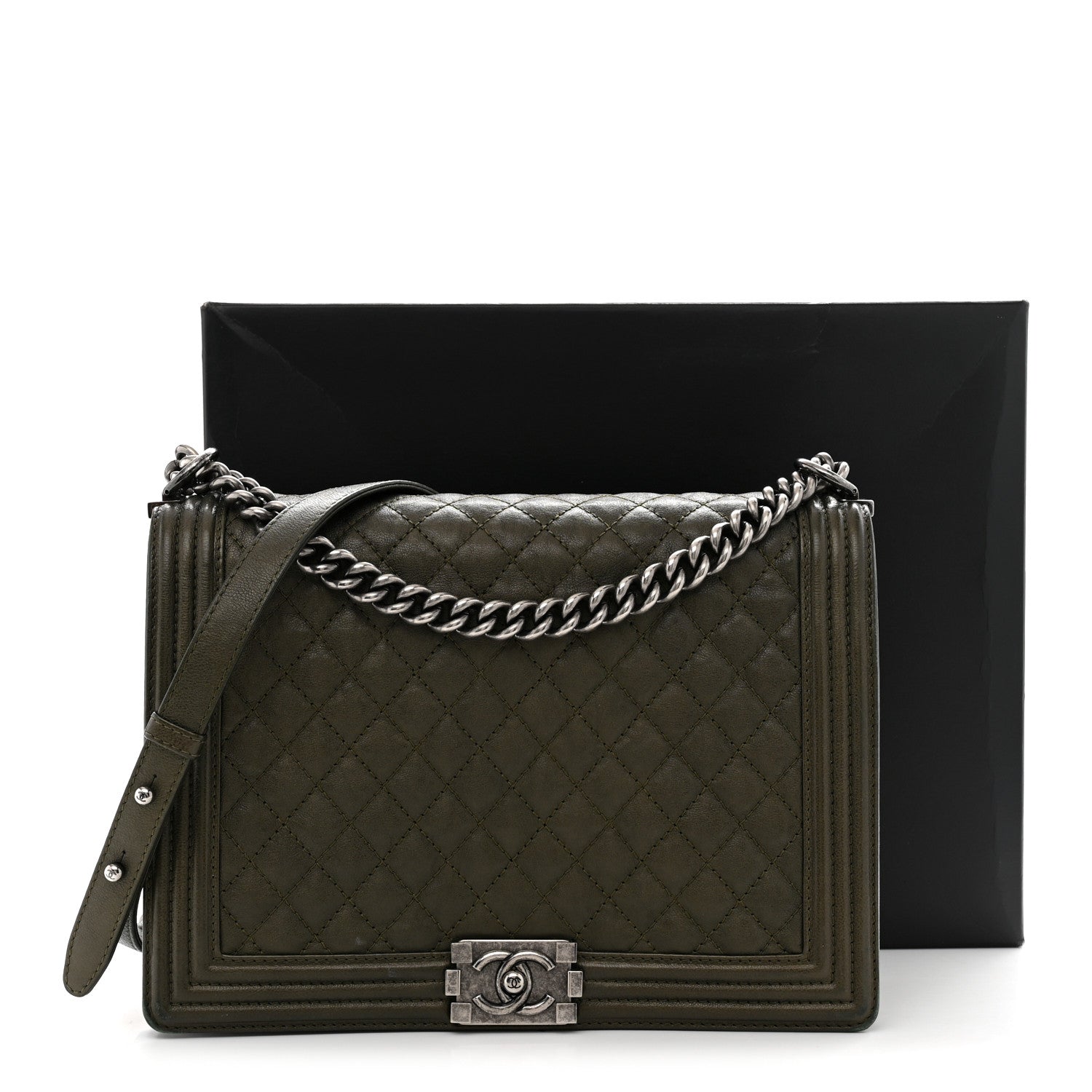 Chanel Calfskin Quilted Large Boy Flap Green 14 of 14