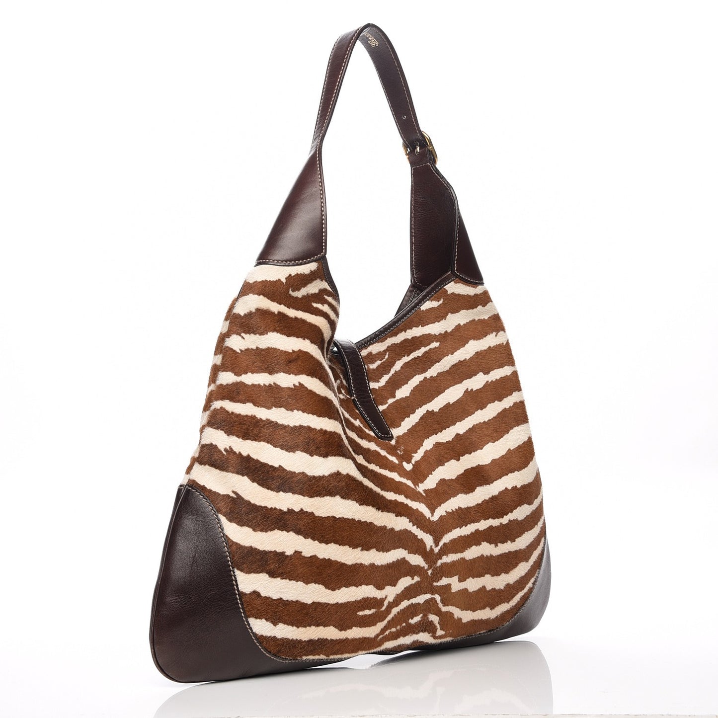 Pony Hair Zebra Print Large Jackie O Bouvier Hobo Brown