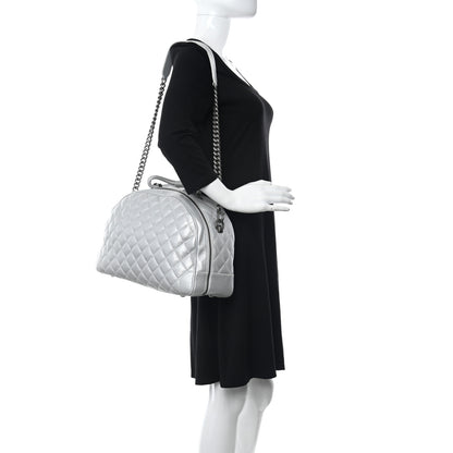 Chanel Metallic Calfskin Quilted Medium Airlines Round Trip Bowling Bag Silver 2 of 10