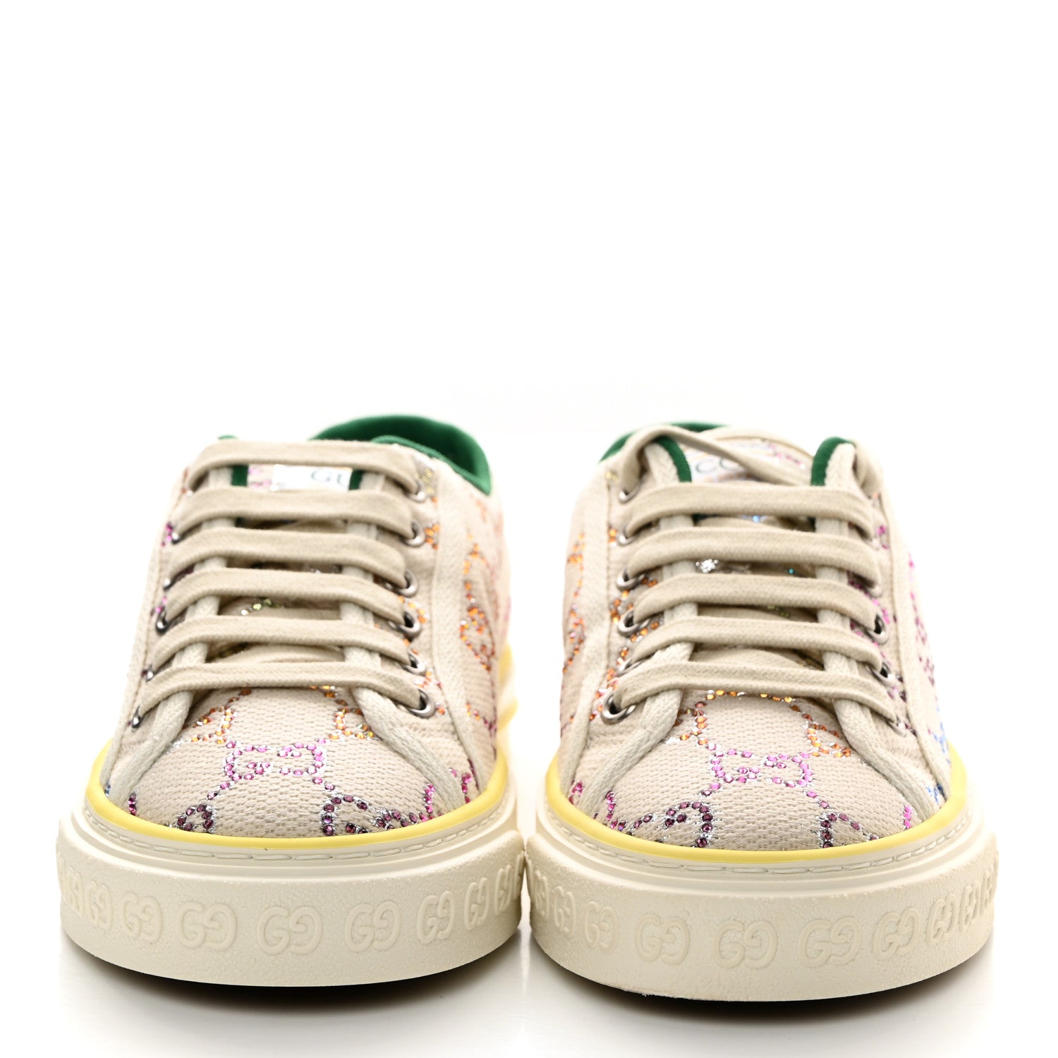 Gucci Canvas Lame Crystal GG Monogram Womens 1977 Tennis Sneakers 35.5 Gardenia Silver Mystic White 2 of 8