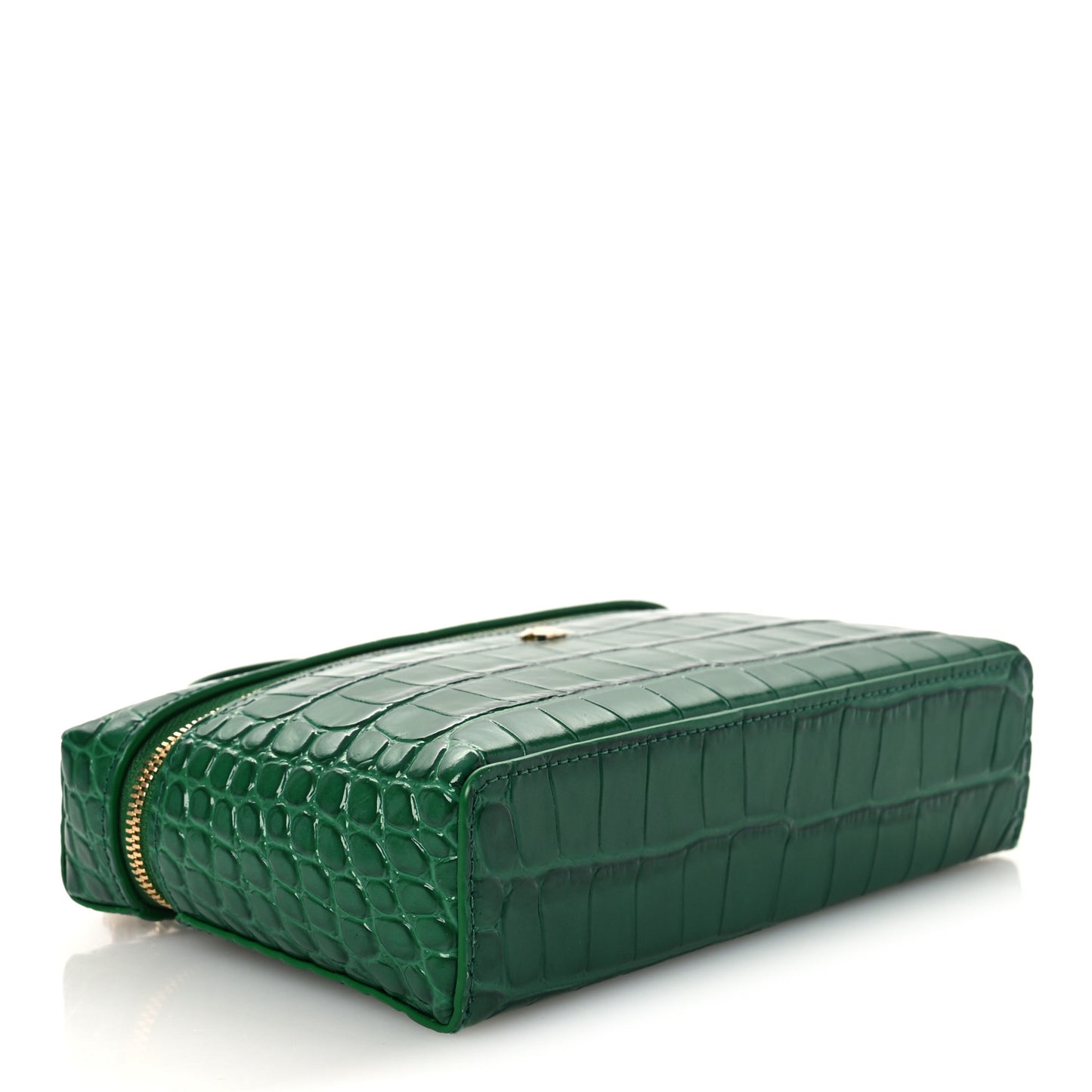 Calfskin Crocodile Embossed Crococo Top Handle Slim Vanity Case With Chain Green