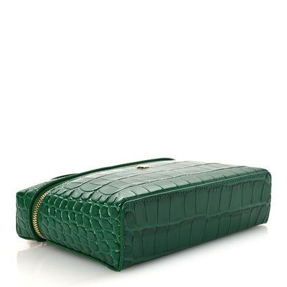 Chanel Calfskin Crocodile Embossed Crococo Top Handle Slim Vanity Case With Chain Green 4 of 13
