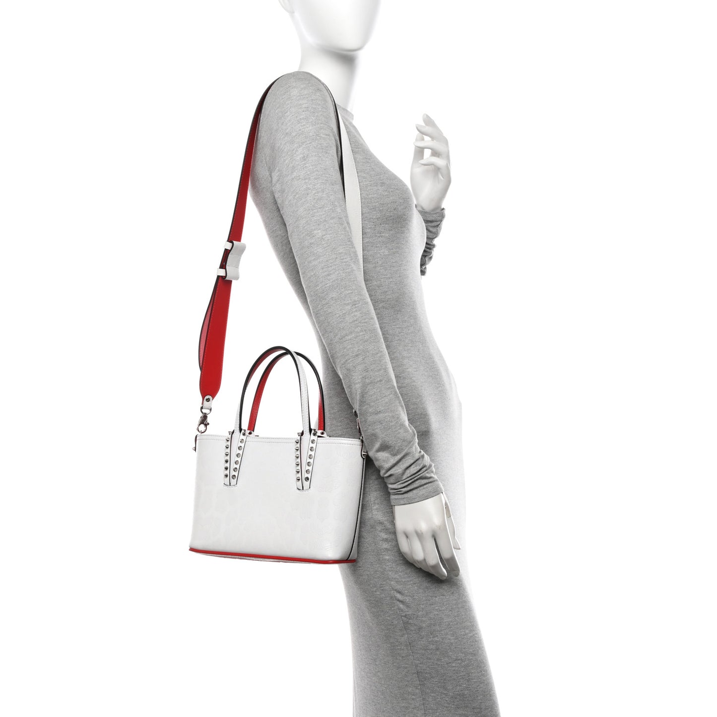 Patent Calfskin Leopard Print Spikes Mini East West Cabata Tote Snow