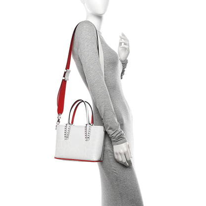 Christian Louboutin Patent Calfskin Leopard Print Spikes Mini East West Cabata Tote Snow 2 of 11
