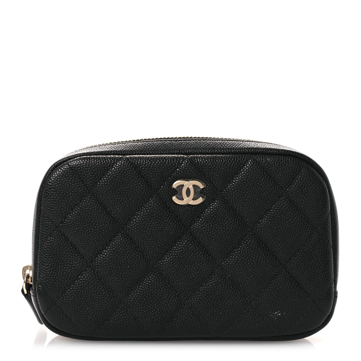 Caviar Quilted Small Curvy Pouch Cosmetic Case Black