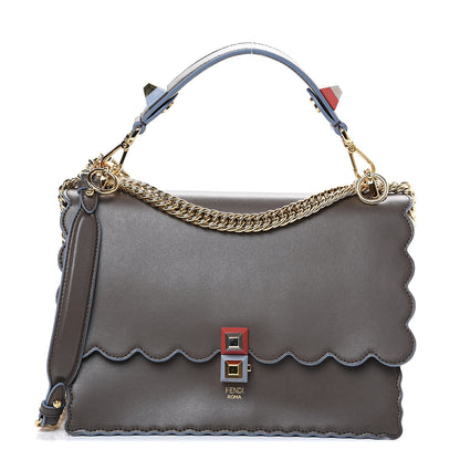Fendi Vitello Liberty Scalloped Studded Kan I Shoulder Bag Carbone 1 of 8