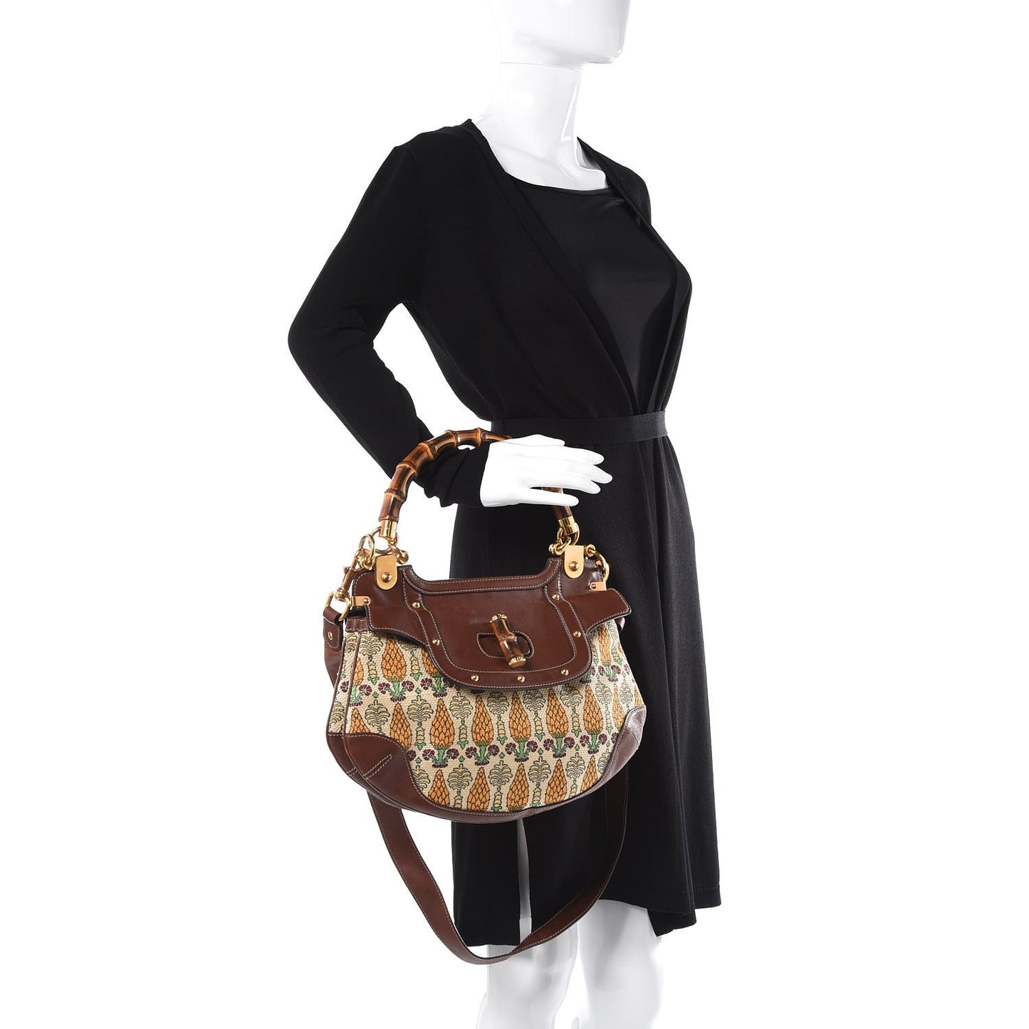 Canvas Pigna Print Peggy Bamboo Top Handle Bag Brown