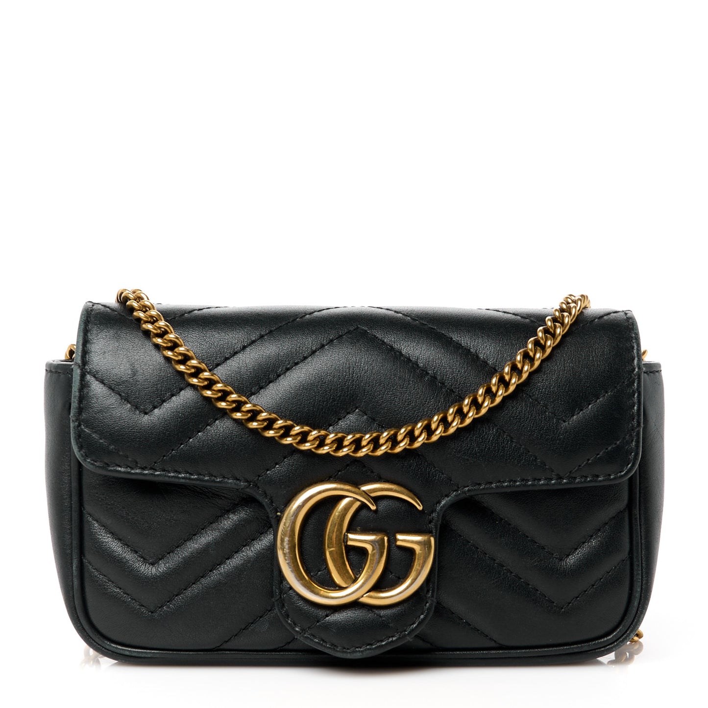 Calfskin Matelasse Super Mini GG Marmont Shoulder Bag Black