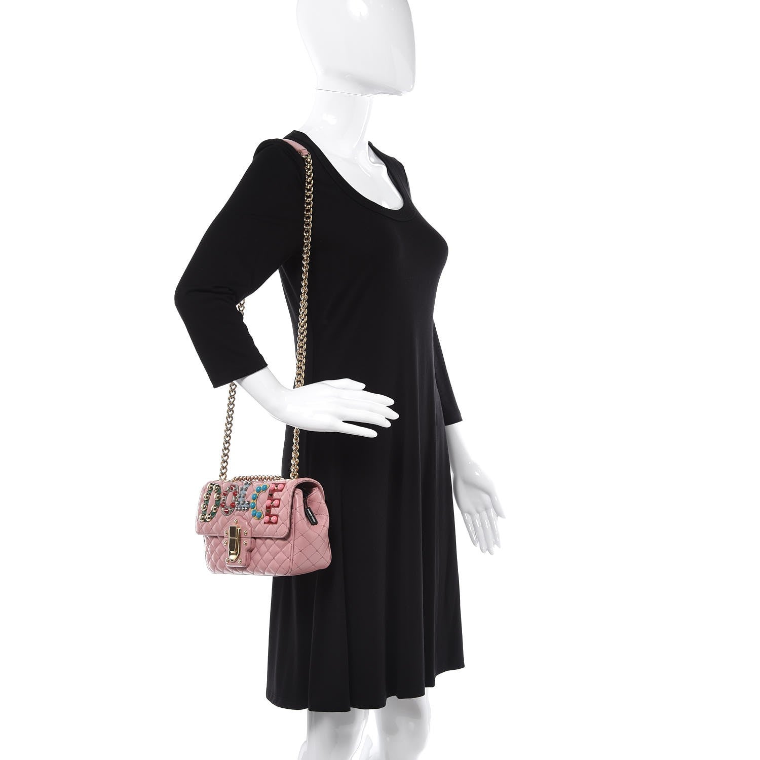 Dolce & Gabbana Lambskin Watersnake Embellished Lucia Shoulder Bag Rosa 2 of 8