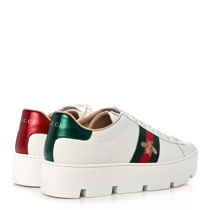 Gucci Calfskin Web Bee Embroidered Womens Ace Platform Sneakers 37.5 White 4 of 9