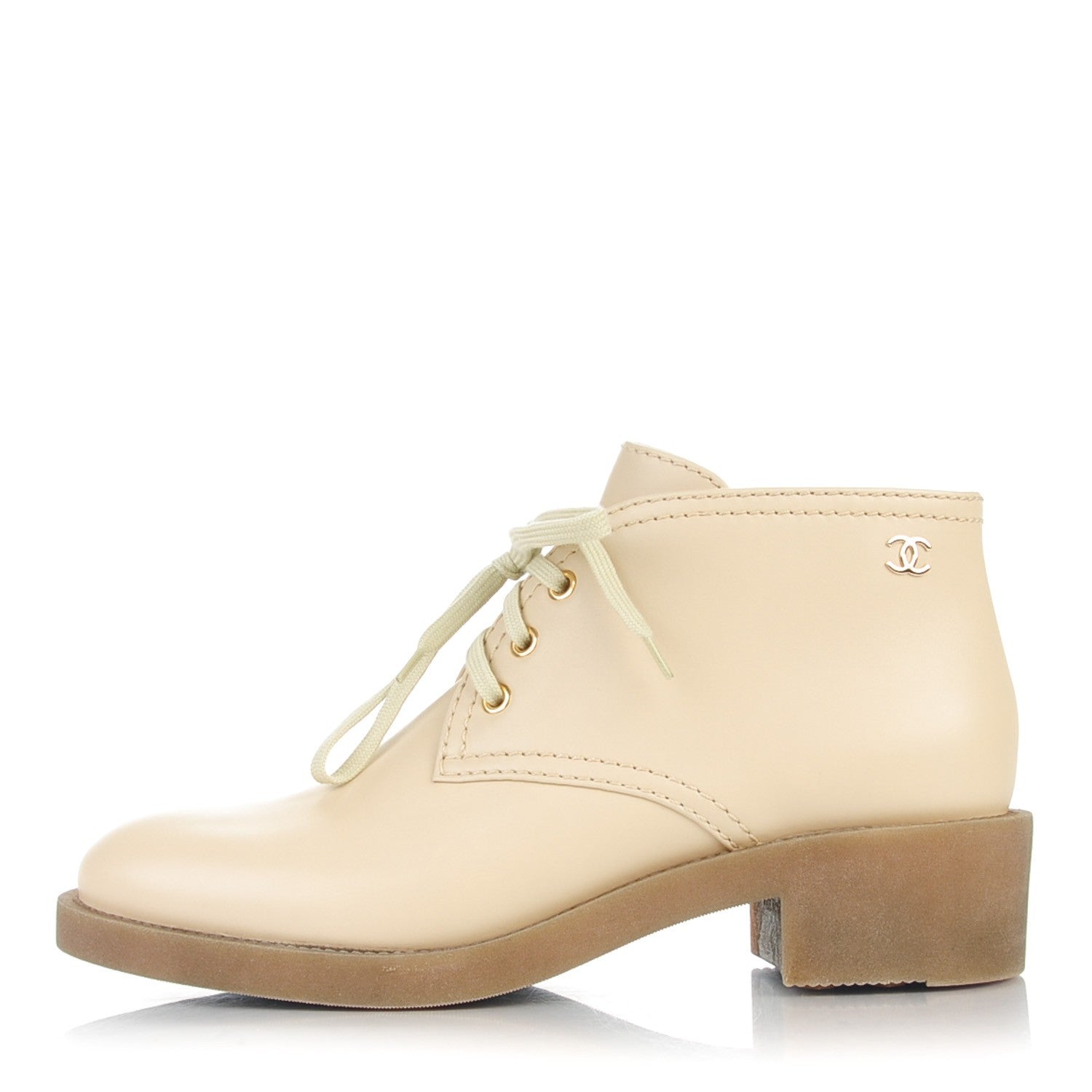 Chanel Calfskin Lace Up CC Boots 40.5 Beige 1 of 10