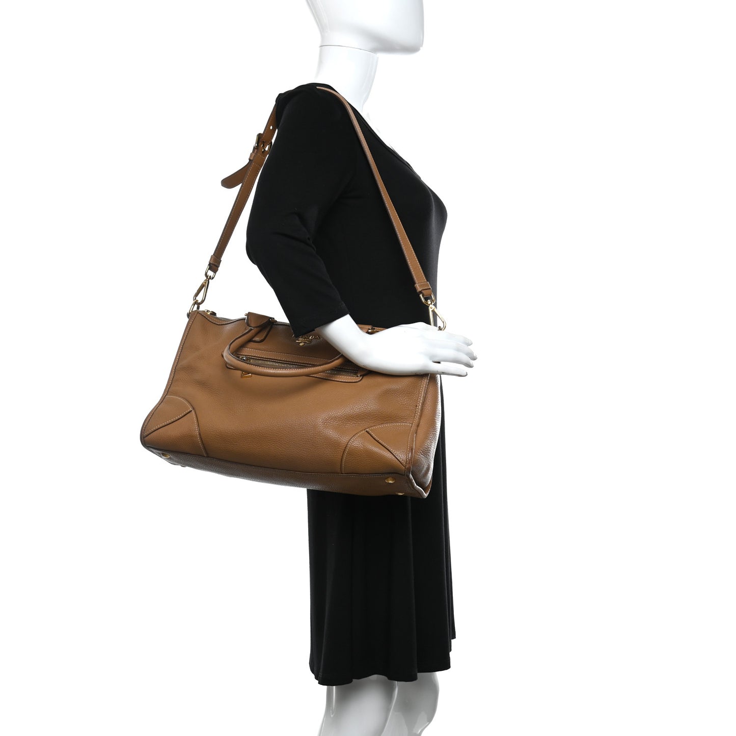 Vitello Daino Shopping Satchel Caramel