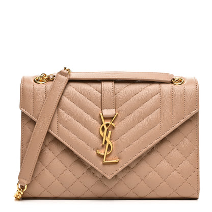 Saint Laurent Grain De Poudre Textured Mixed Matelasse Medium Triquilt Monogram Satchel Nude Powder 1 of 9