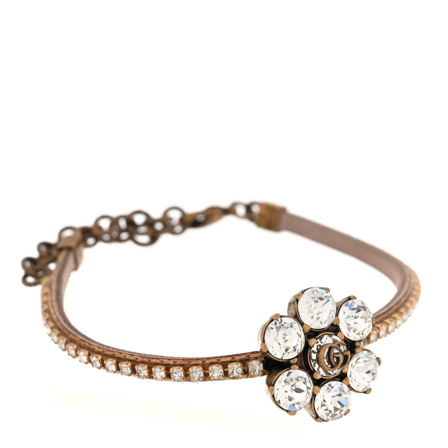 Metal Crystal Flower GG Bracelet Gold