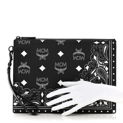 MCM Visetos Bandana Wristlet Zip Pouch Black White 2 of 6