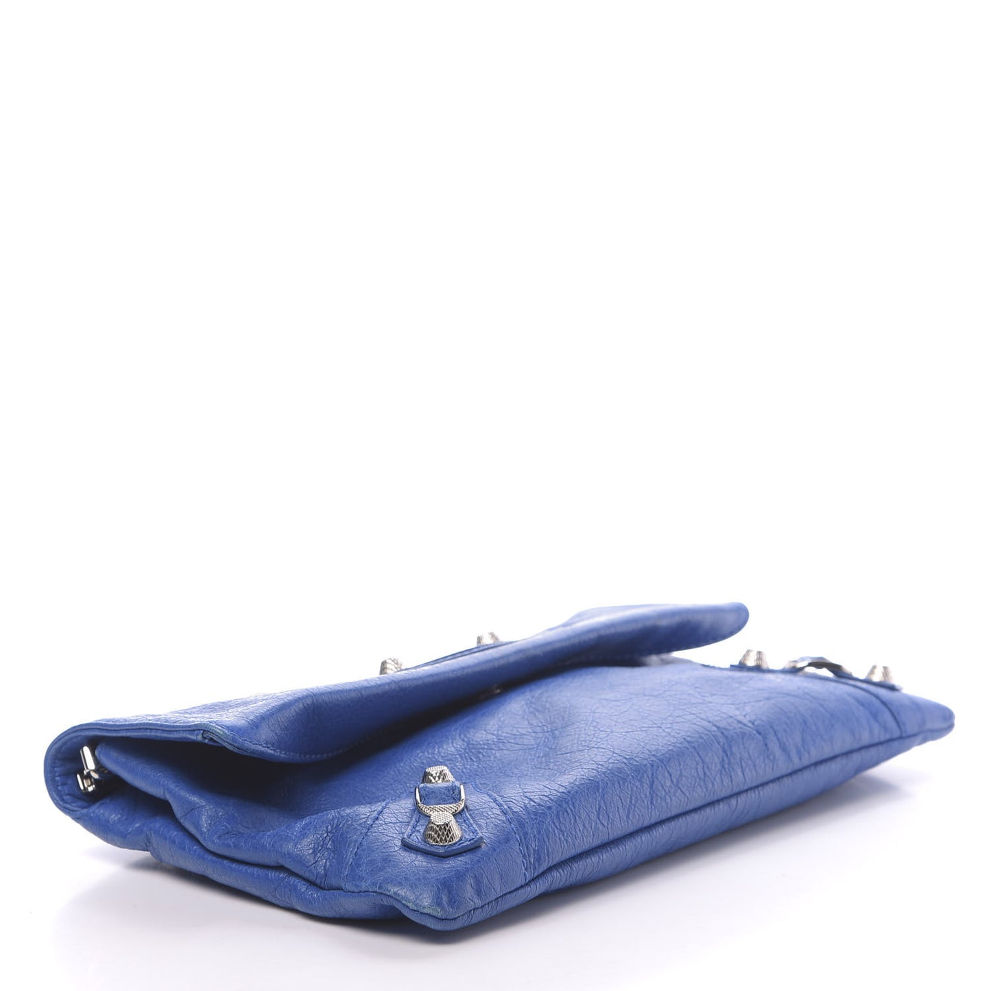 Agneau Giant 12 Silver Envelope Strap Clutch Bleu Lazuli