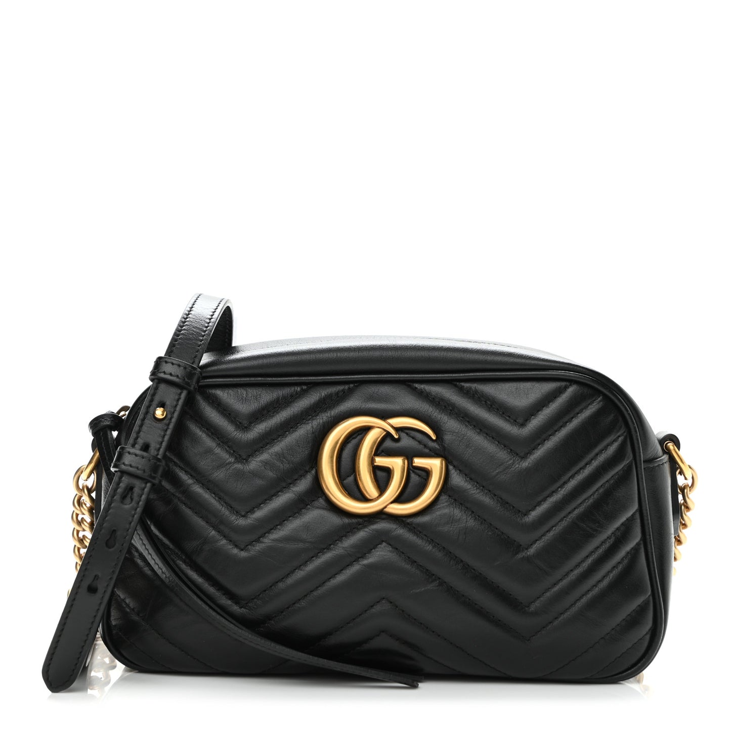 Calfskin Matelasse Small GG Marmont Chain Shoulder Bag Black
