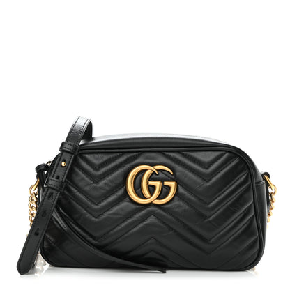 Gucci Calfskin Matelasse Small GG Marmont Chain Shoulder Bag Black 1 of 11