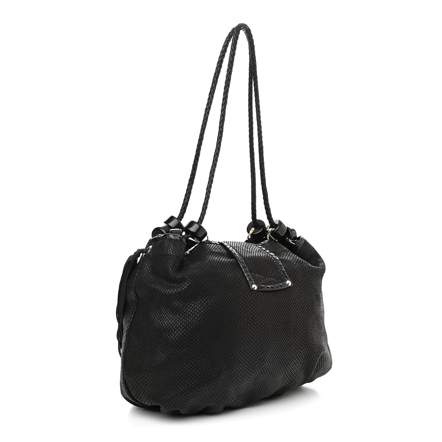 Calfskin Snakeskin Embossed Elaphe Snakeskin Robin Bag Black