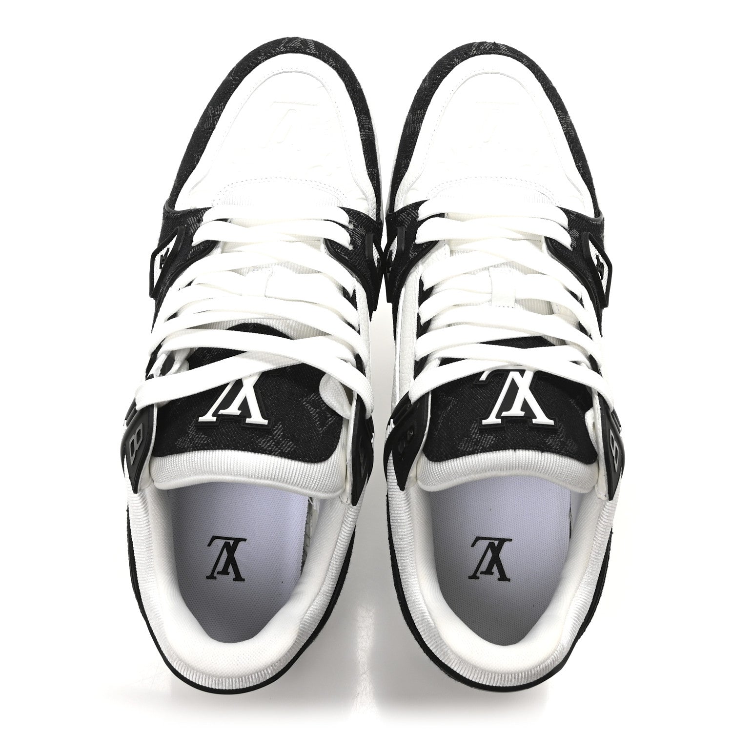 Louis Vuitton Calfskin Monogram Denim Mens LV Trainer Sneakers 9 Black 2 of 8