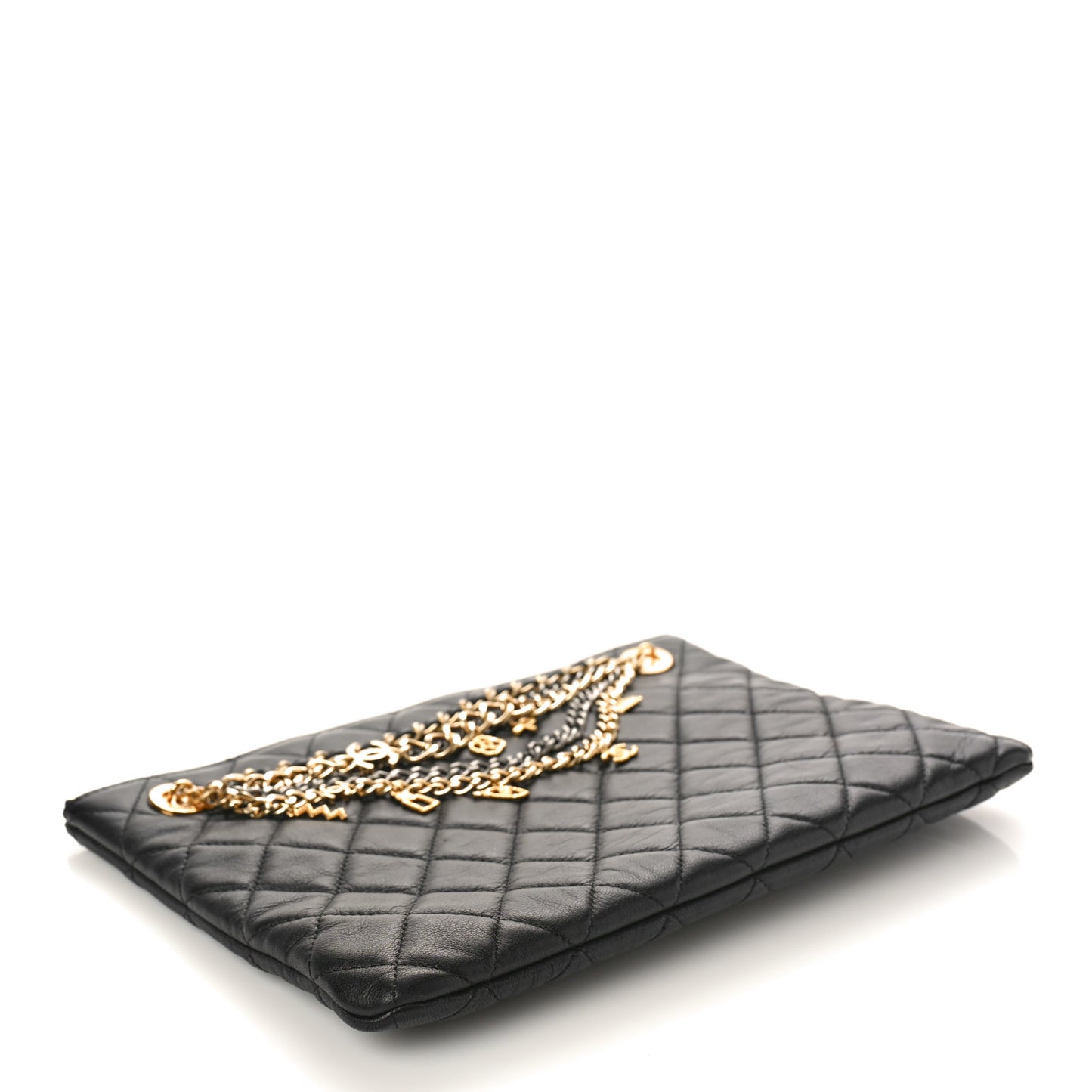 Lambskin Quilted Egyptian Amulet Zipped Pouch Black
