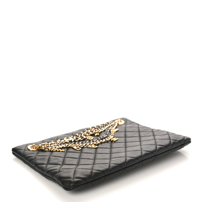 Chanel Lambskin Quilted Egyptian Amulet Zipped Pouch Black 7 of 8