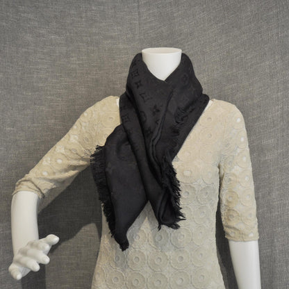 Louis Vuitton Wool Silk Monogram Shawl Black 2 of 4