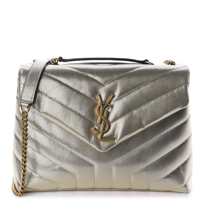 Saint Laurent Metallic Calfskin Y Quilted Small Loulou Monogram Chain Satchel Platino 1 of 11
