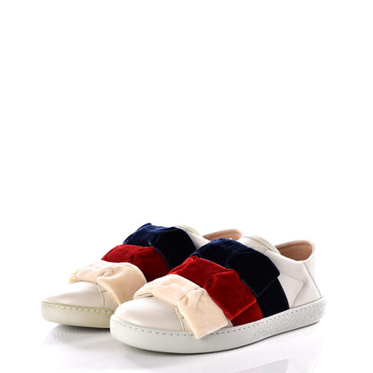 Gucci Calfskin Womens Velvet Bow Ace Sneakers 35.5 White 2 of 10