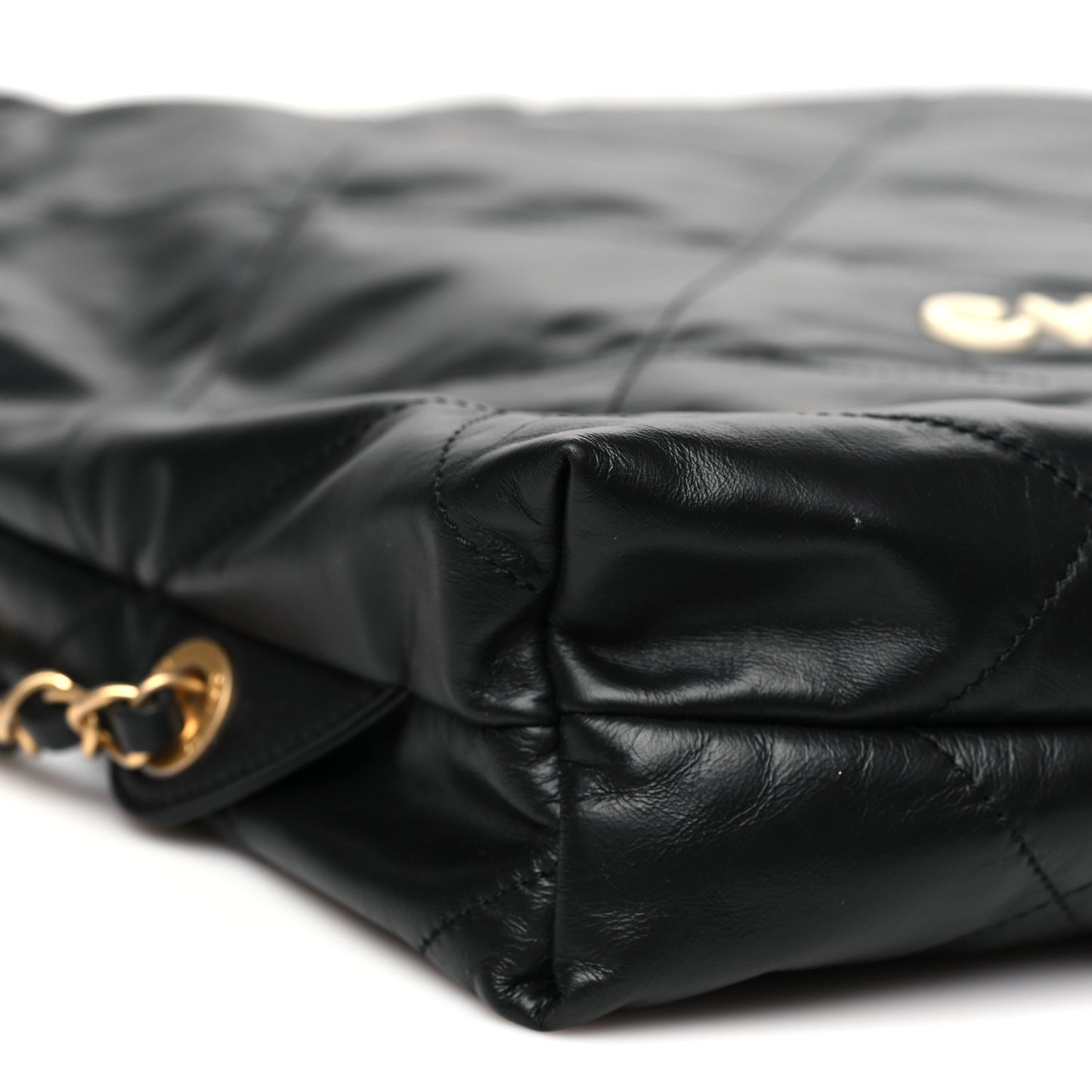 Shiny Calfskin Quilted Chanel 22 Backpack Black