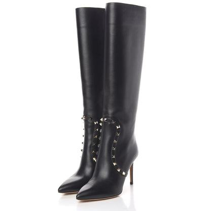 Valentino Garavani Calfskin Rockstud Tall Boots 37 Black 3 of 11