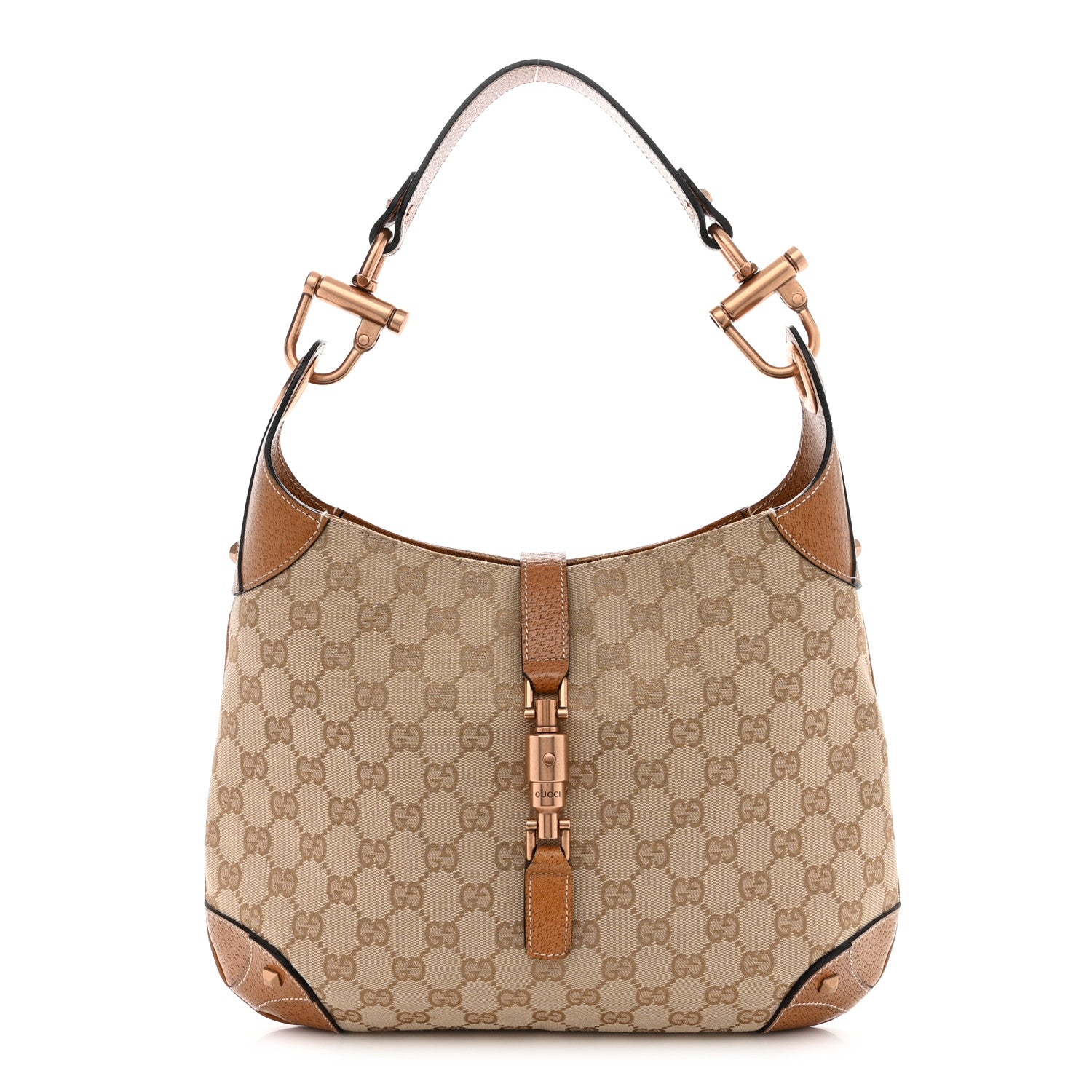 Gucci Monogram Piston Lock Jackie O Hobo Tan 1 of 11