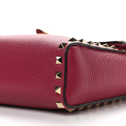 Valentino Garavani Pebbled Calfskin Rockstud Flip Lock Flap Messenger Raspberry 9 of 11