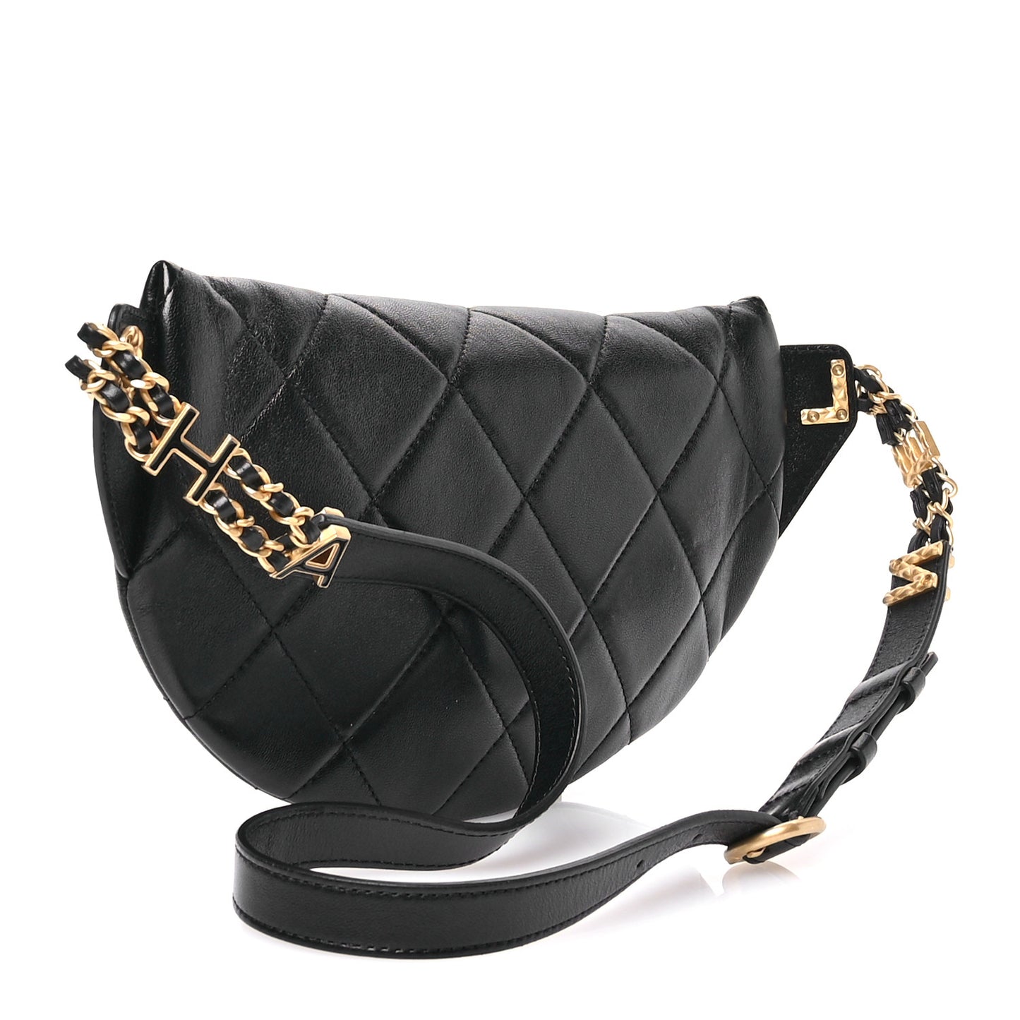 Lambskin Enamel Quilted Waist Bag Black