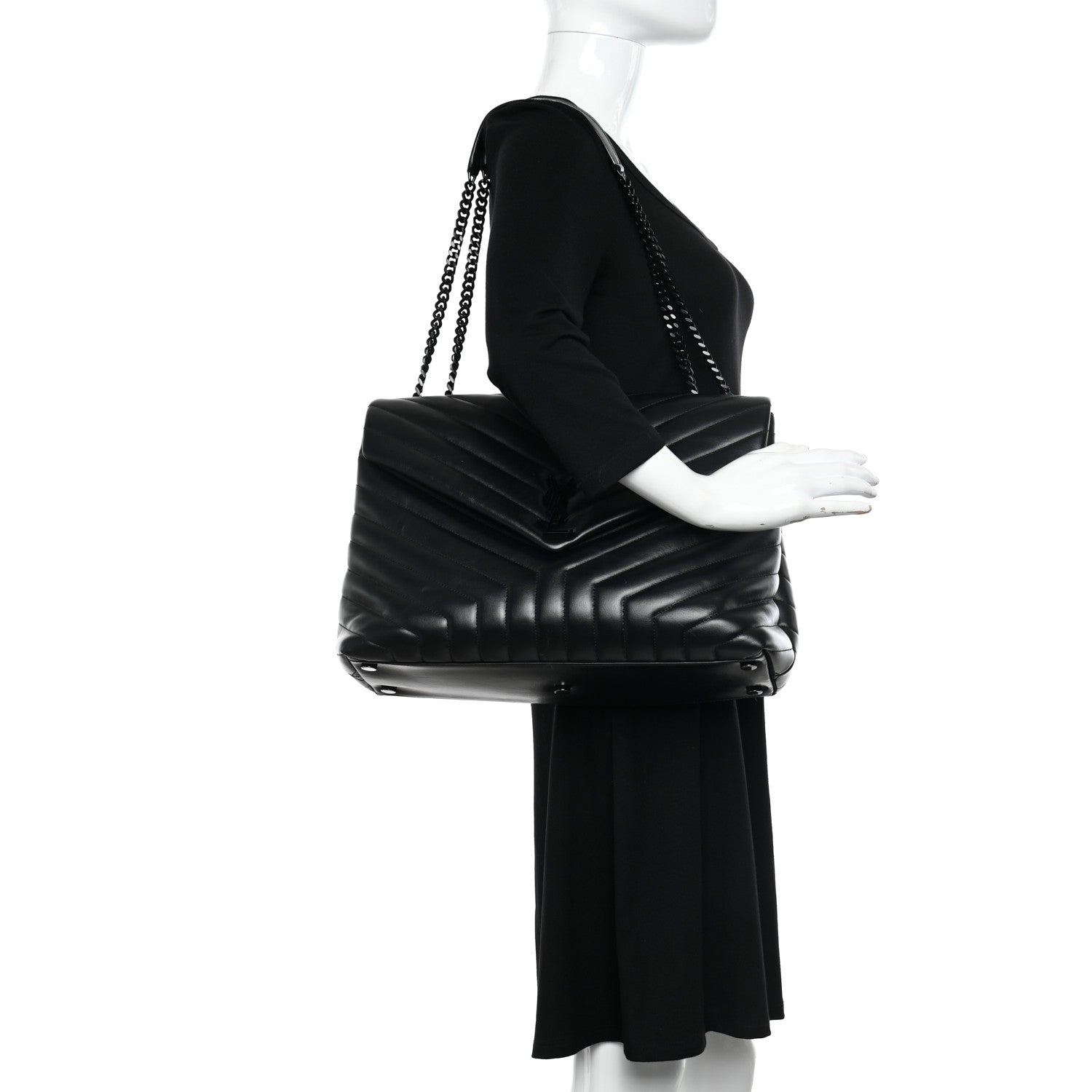 Saint Laurent Calfskin Y Quilted Monogram Monochrome Large Loulou Chain Satchel Black 2 of 12