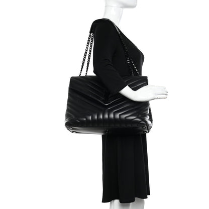 Saint Laurent Calfskin Y Quilted Monogram Monochrome Large Loulou Chain Satchel Black 2 of 12