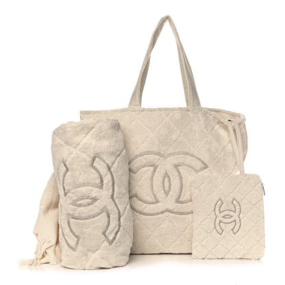 Chanel Terry Cotton CC Beach Tote Towel Set Ivory 1 of 17