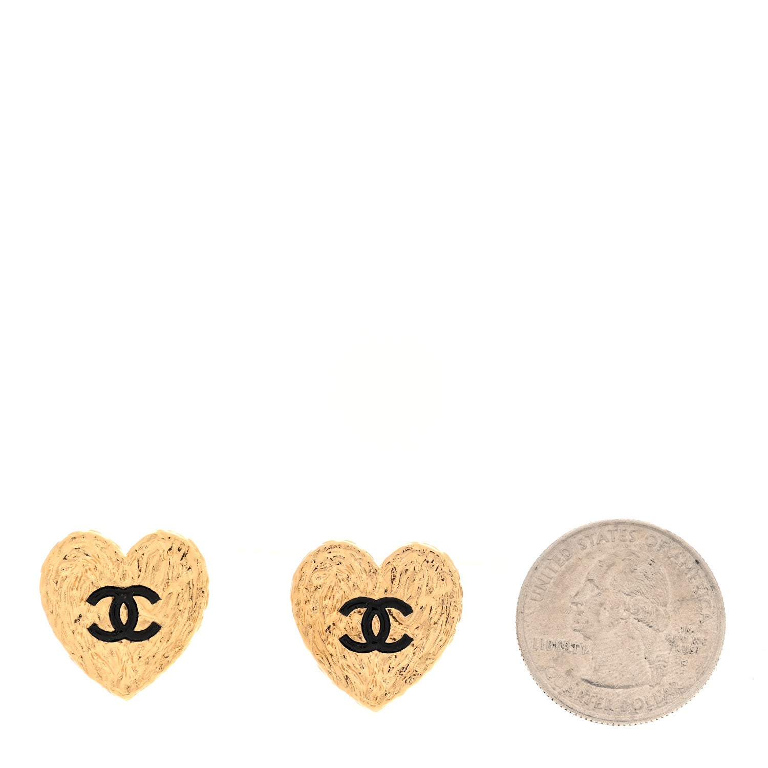 Chanel Metal Enamel CC Heart Earrings Gold Black 2 of 5