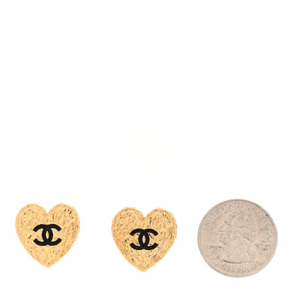 Chanel Metal Enamel CC Heart Earrings Gold Black 2 of 5