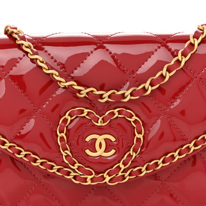 Chanel Patent Quilted Chain Around Heart Wallet On Chain WOC Red 9 of 15