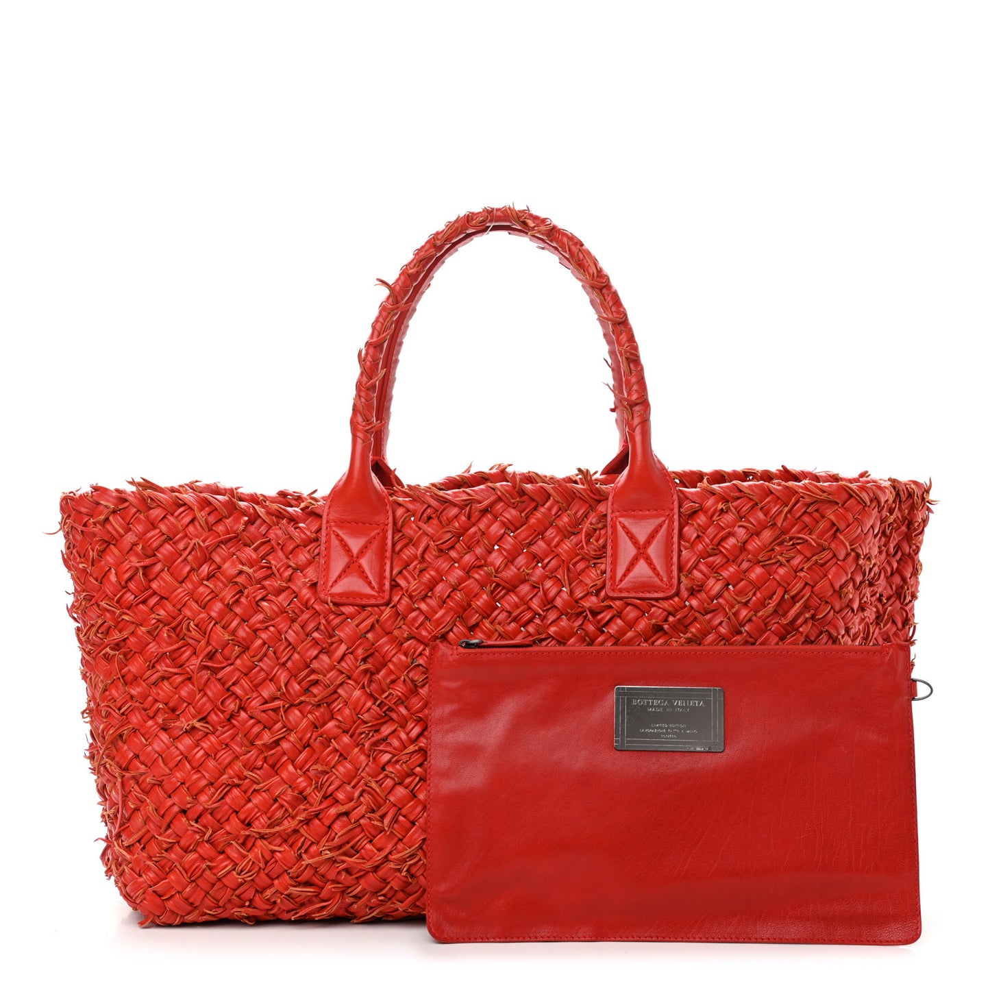 Chevre Intrecciato Fringe Netted Medium Cabat Tote Red