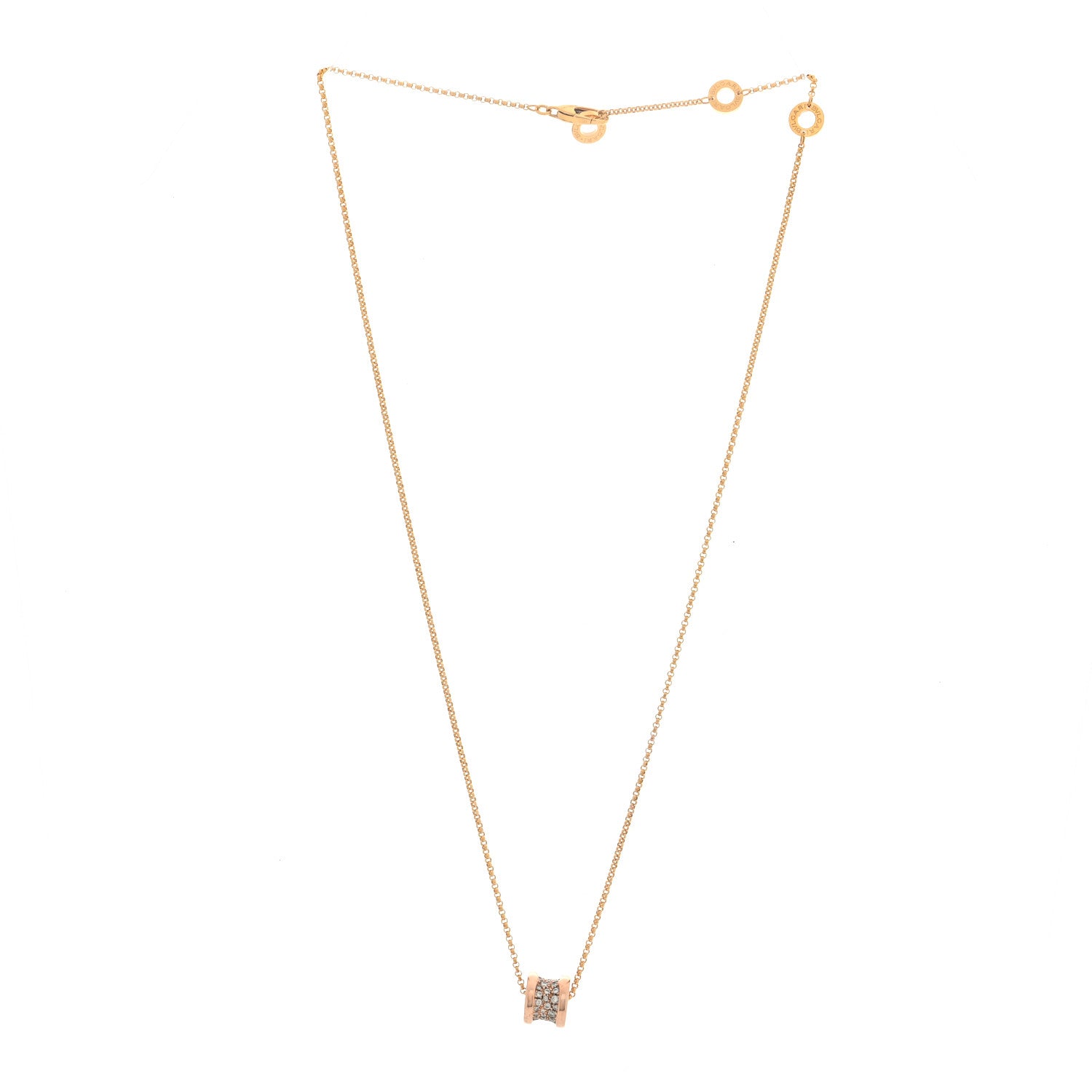 Bulgari 18K Rose Gold Diamond Small B.Zero1 Pave Pendant Necklace 3 of 5