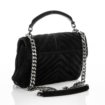 Saint Laurent Suede Matelasse Chevron Fringe Monogram Medium College Bag Black 2 of 15