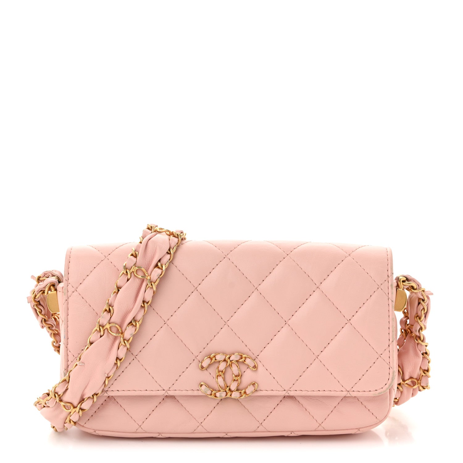 Chanel Crumpled Calfskin Quilted Braided CC Mini Flap Light Pink 1 of 13