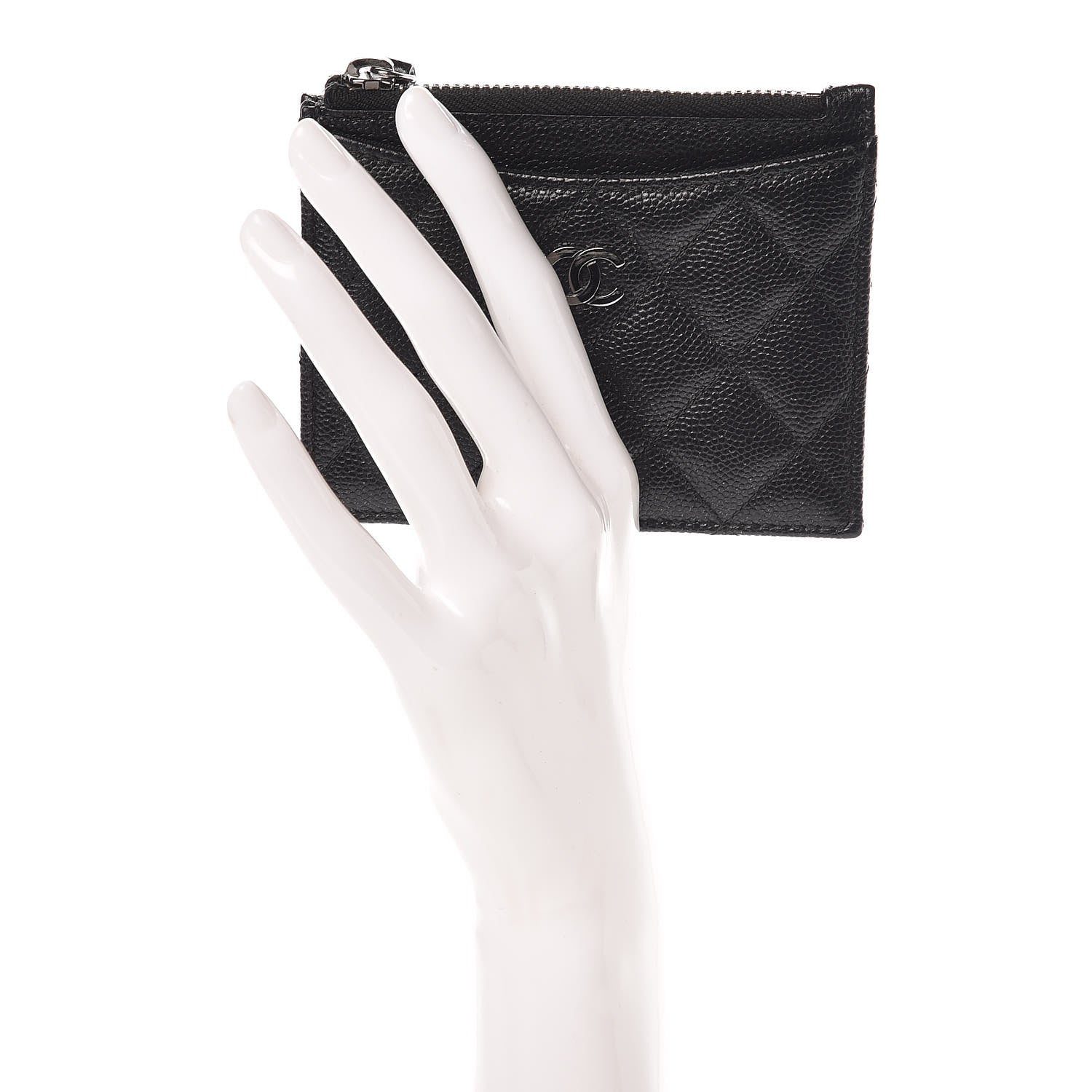 Chanel Iridescent Caviar Quilted CC Zip Card Holder Black 2 of 9