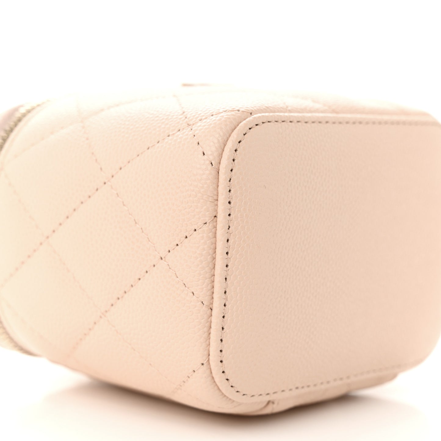 Caviar Quilted Mini Vanity Case With Chain Light Beige